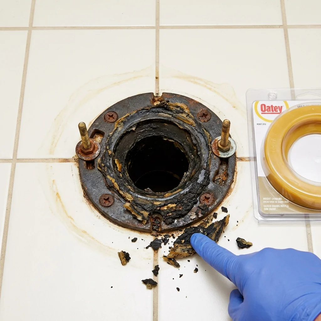 Failed wax ring showing water seepage at the base of a toilet in a Ukiah, CA home
